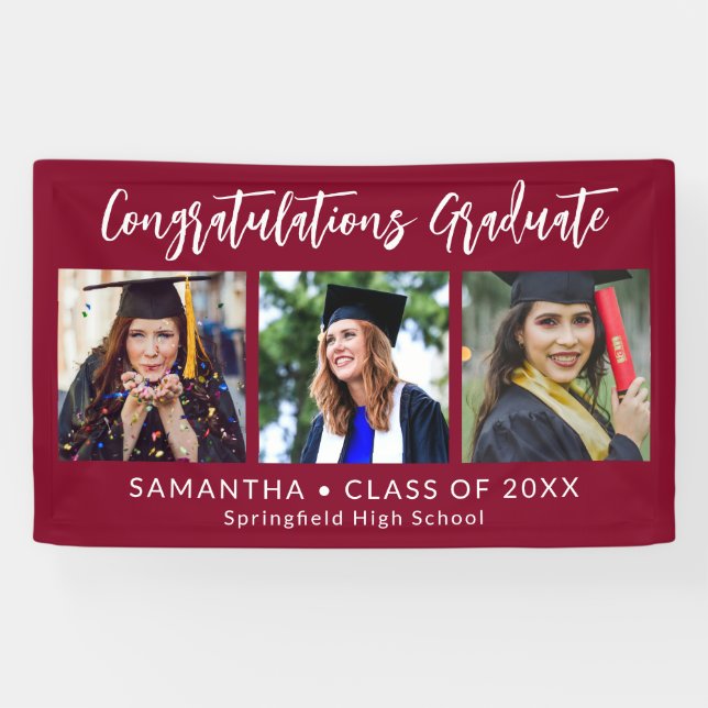 Graduation Congratulations Graduate 3 Photo Maroon Banner (Horizontal)