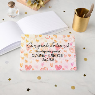 Graduation Congratulations Heart Pattern Custom Guest Book