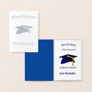Graduation Congratulations in  German  -  silver Foil Card