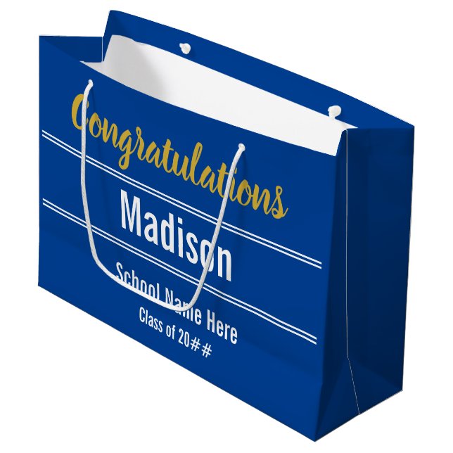 Graduation Congratulations on Blue and White Large Gift Bag (Front Angled)
