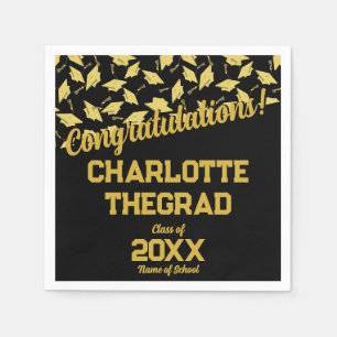 Graduation Congratulations Personalize Black Gold Napkin