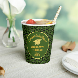 Graduation Congratulations Personalize Green Gold Paper Cups