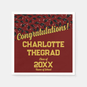 Graduation Congratulations Personalize Maroon Gold Napkin