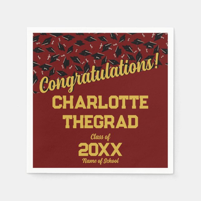 Graduation Congratulations Personalize Maroon Gold Napkin (Front)