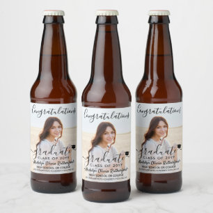 Graduation Congratulations Photo & Black Script Beer Bottle Label