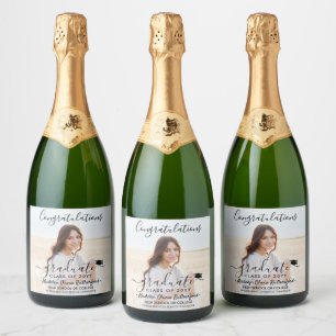 Graduation Congratulations Photo & Black Script Sparkling Wine Label
