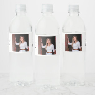 Graduation Congratulations Photo Black Script Water Bottle Label