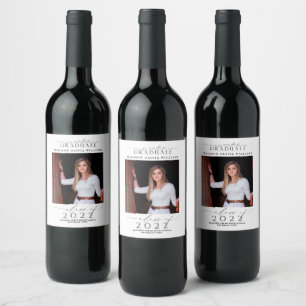 Graduation Congratulations Photo Black Script Wine Label
