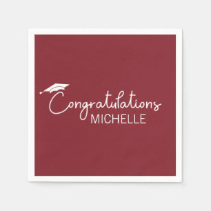 Graduation Congratulations Red White Script Simple Napkin
