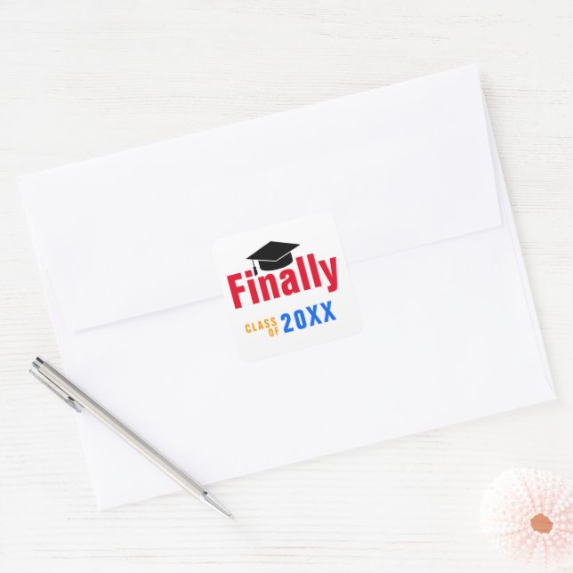 graduation cool colour finally  square sticker (Envelope)