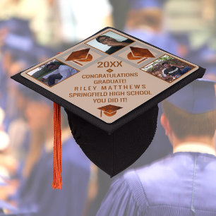 Graduation Copper 3 Photo Class Year And School Cap Topper