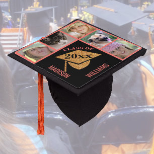 Graduation Coral Pink Gold Celebration 5 Photo Cap Topper