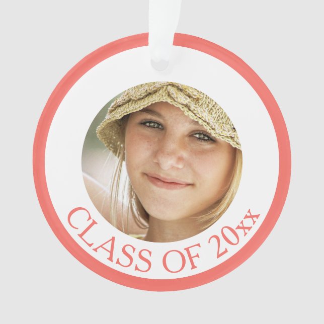 Graduation Coral Pink Senior Picture Keepsake Ornament (Front)