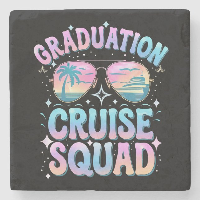 Graduation Cruise Squad Cruising Ship Retro Stone Coaster (Front)