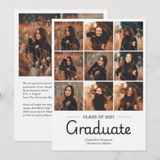 Graduation Cursive Script Minimal 11 Photo White Invitation