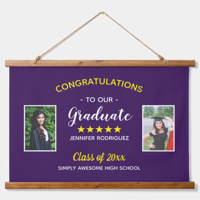 Graduation Custom 2 Photo Congratulations Graduate Hanging Tapestry (Front)