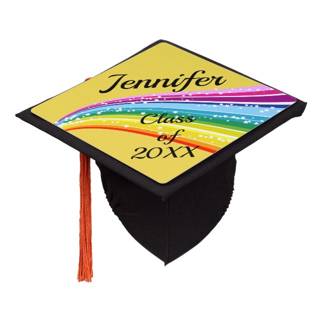 Graduation Custom Cap Topper NAME YEAR Rainbow (Angled)