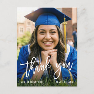 Graduation   Custom Elegant Script Photo Thank You Postcard