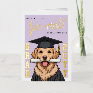 Graduation Cute Golden Retriever Custom Photo Foil Greeting Card