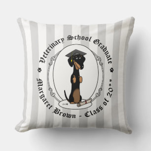 Graduation Dachshund (black & tan) - Cute dog Throw Pillow