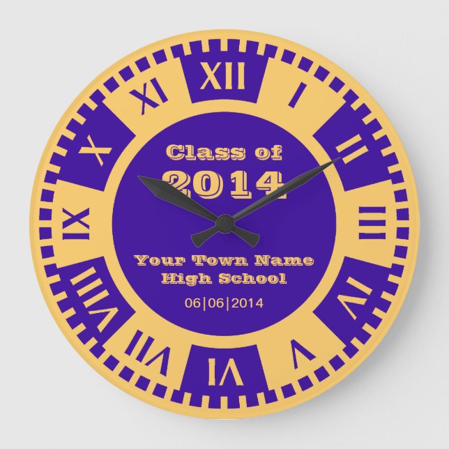 Graduation Date Countdown Purple and Gold Varsity Large Clock (Front)