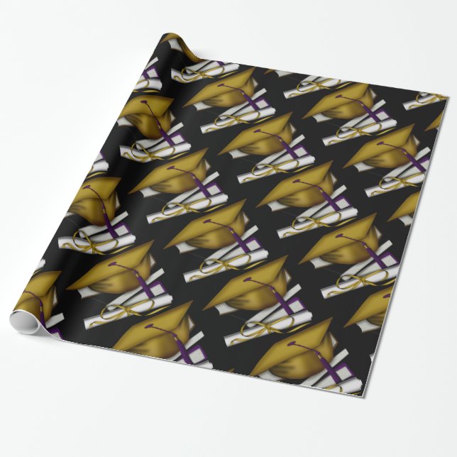 Graduation Day Cap Books & Diploma Wrapping Paper2 Wrapping Paper (Unrolled)