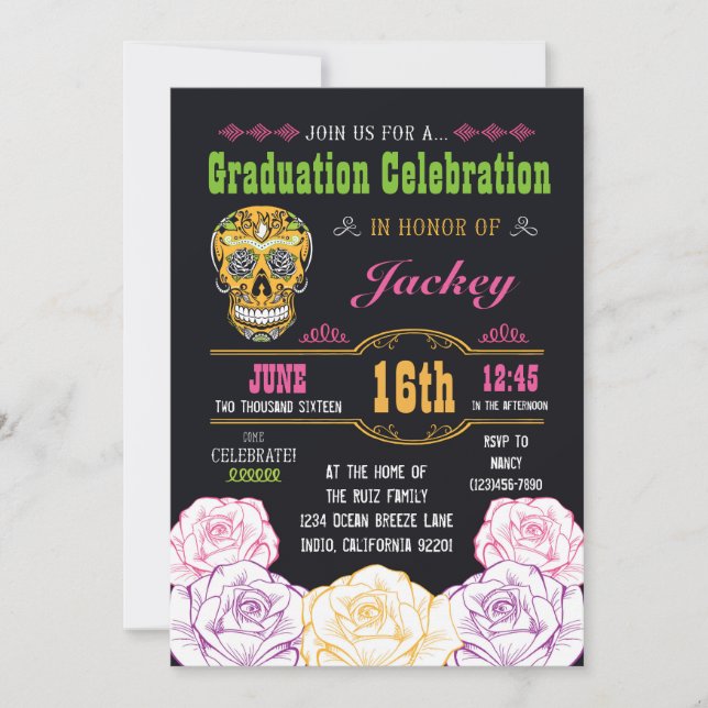Graduation Day of the Dead Sugar Skull Invitation (Front)