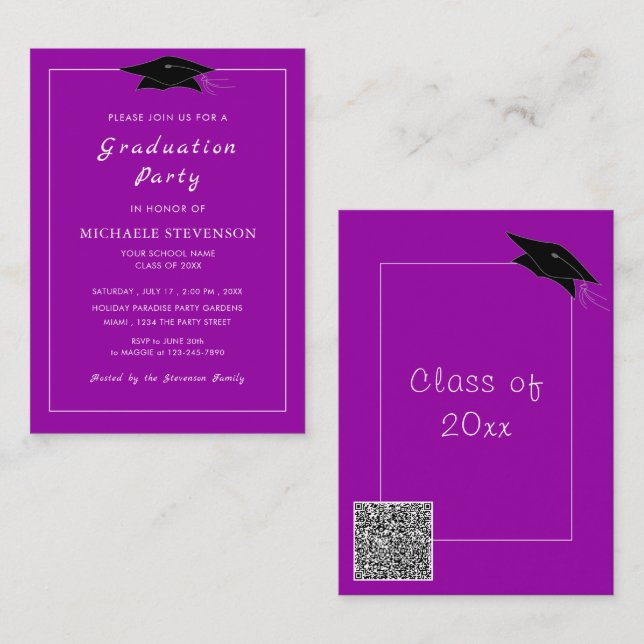 Graduation de code QR personnalisée Invitation Vos (Devant / Derrière)