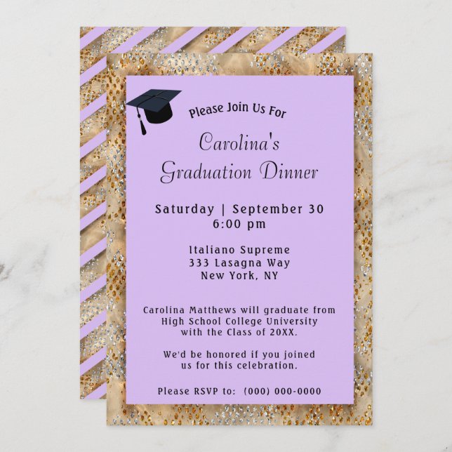 Graduation Dinner Cap Purple Graduation Invitation (Front/Back)