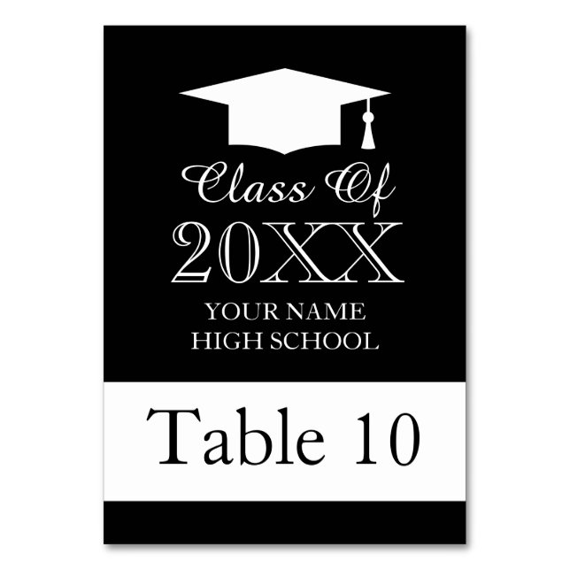 Graduation dinner party custom table number cards (Front)