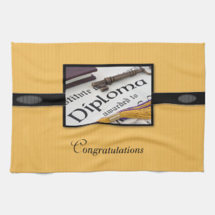 Graduation Diploma, Black, Gold, Gift, Pillow Kitchen Towel