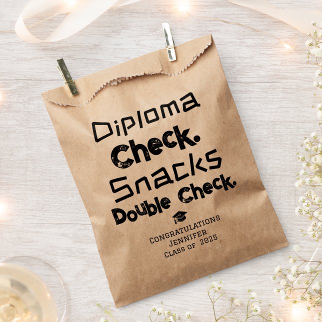 Graduation. Diploma? Check. Snacks? Check. Kraft Favour Bag (Clipped)