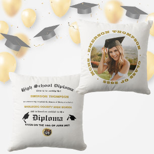 Graduation Diploma Photo Black and Gold Custom Throw Pillow