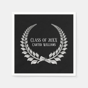 Graduation Diploma Silver Laurel on Black Napkin