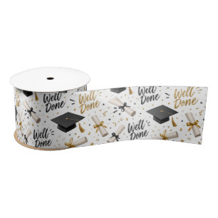 Graduation Diplomas and Caps with Well Done Text  Satin Ribbon