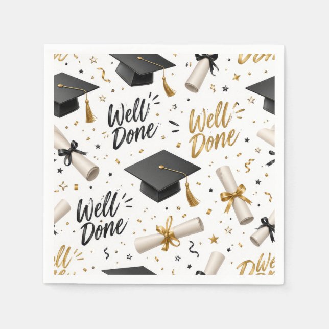 Graduation Diplomas, Caps with Well Done Text  Napkin (Front)