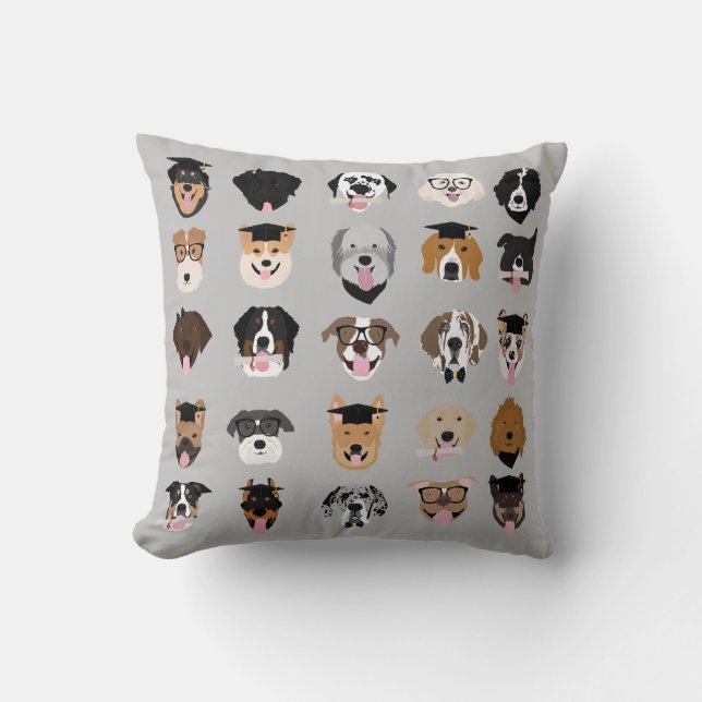 Graduation Dog Face Throw Pillow (Front)