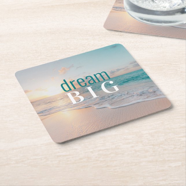 Graduation Dream Big  Beach Photo Positivity Square Paper Coaster (Angled)
