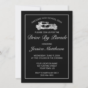 Graduation Drive By Parade Modern Minimalist Black Invitation