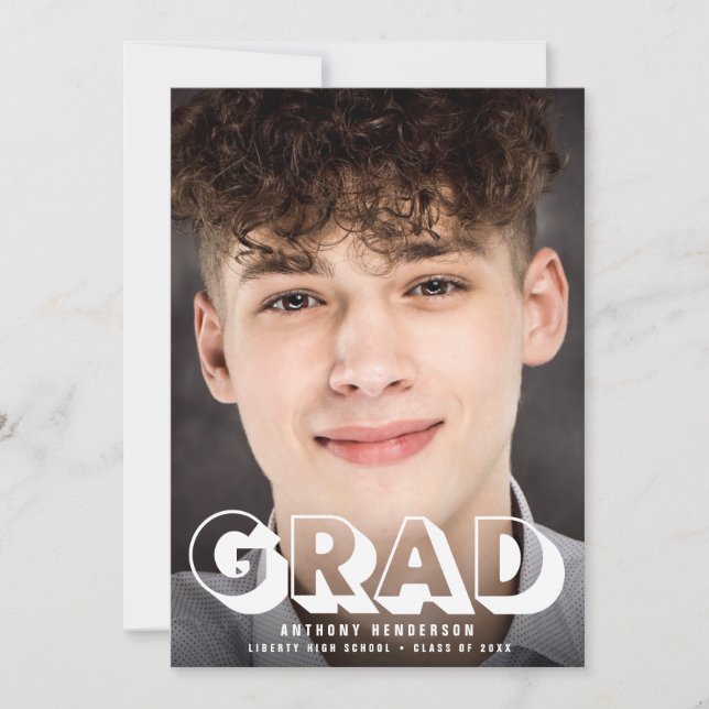 Graduation Drive By Party Photo Cool White Script Invitation (Front)