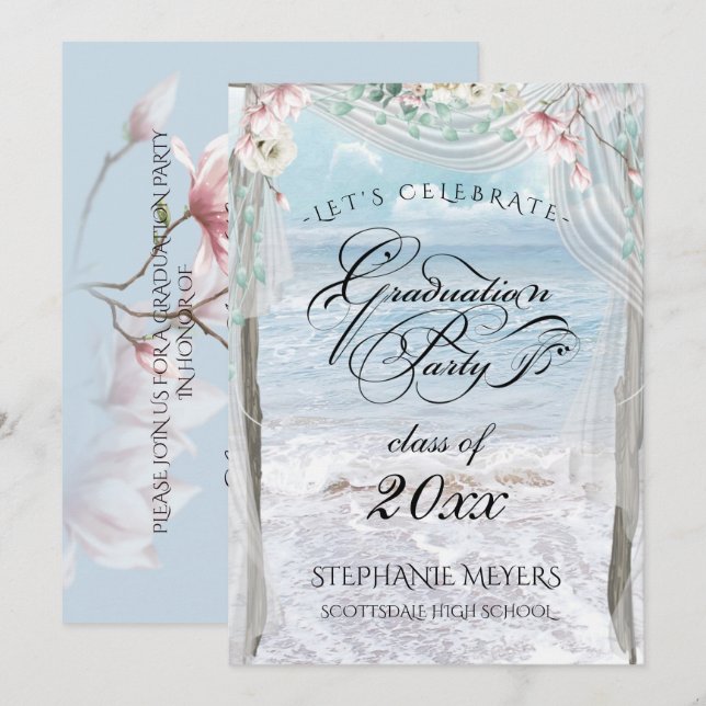 GRADUATION | Elegant Beach Floral Arbor Invitation (Front/Back)