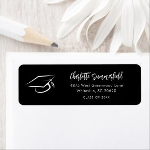 Graduation Elegant Grad Cap Script Return Address