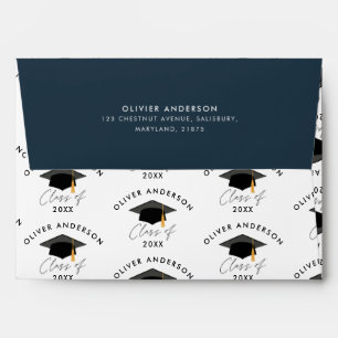 Graduation elegant modern navy blue class of envelope