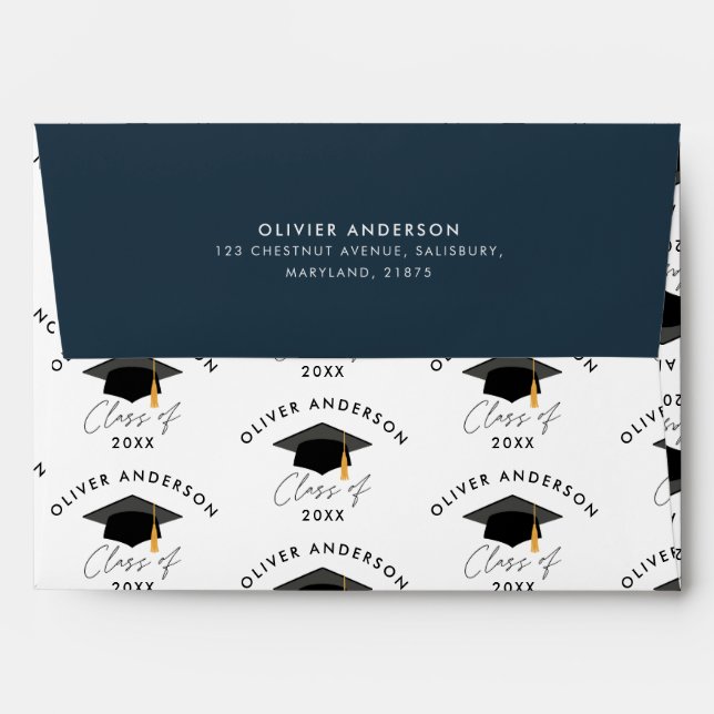 Graduation elegant modern navy blue class of envelope (Back (Top Flap))