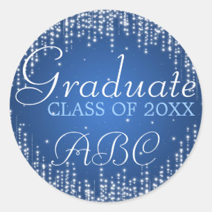 Graduation Elegant Night Dazzle Blue Classic Round Sticker