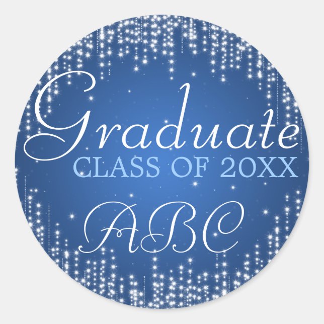 Graduation Elegant Night Dazzle Blue Classic Round Sticker (Front)