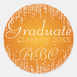 Graduation Elegant Night Dazzle Orange Classic Round Sticker