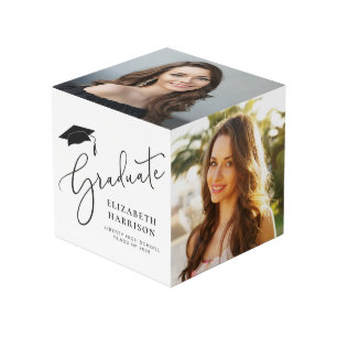 Graduation Elegant Script 4 Photo Keepsake Cube