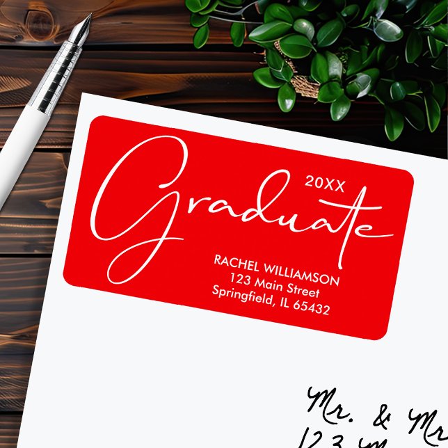 Graduation Elegant Script Red Return Address Label (Graduation Elegant Script Red Return Address Labels)