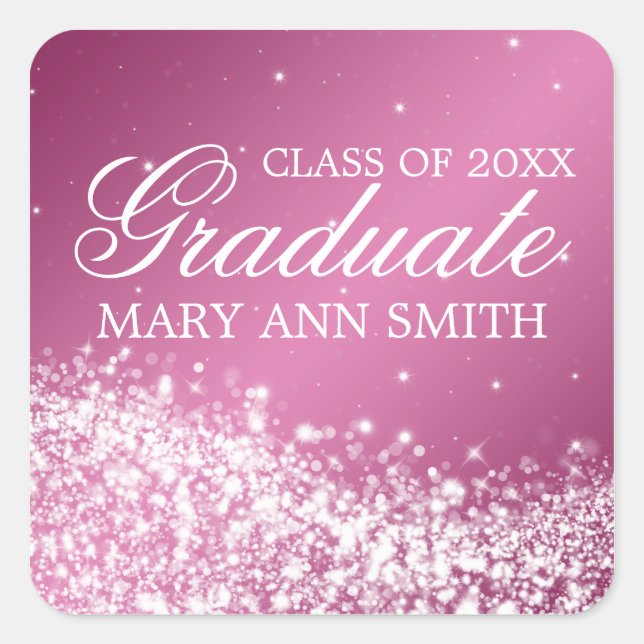 Graduation Elegant Sparkling Wave Pink Square Sticker (Front)